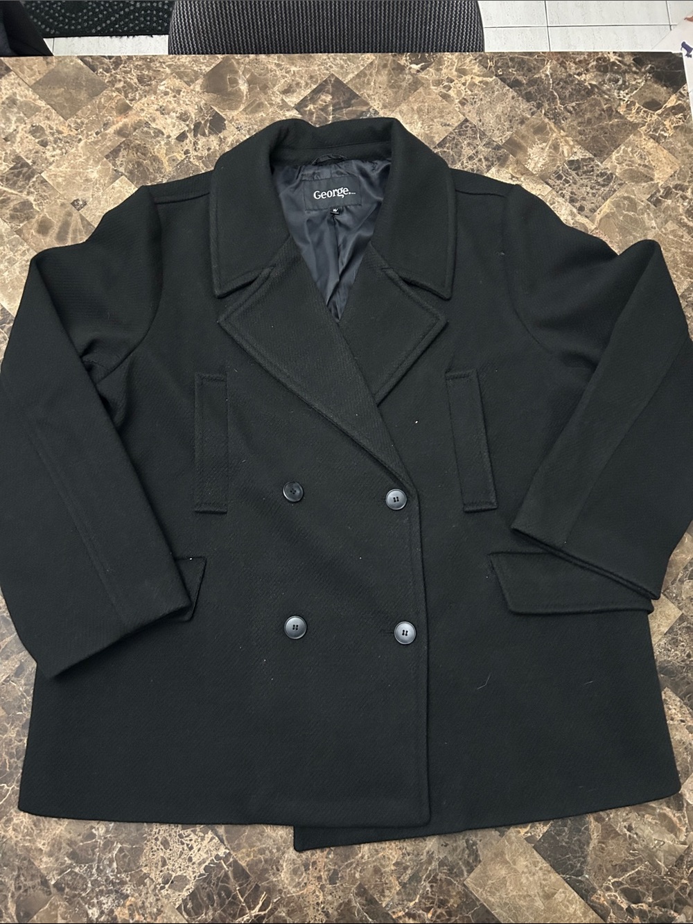 NWOT 🆕 George Women's Black Double-Breasted Oversized Peacoat size XL